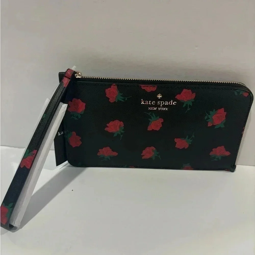 Kate Spade NWT Lucy Medium L-Zip Wristlet COLOR: Black Multi